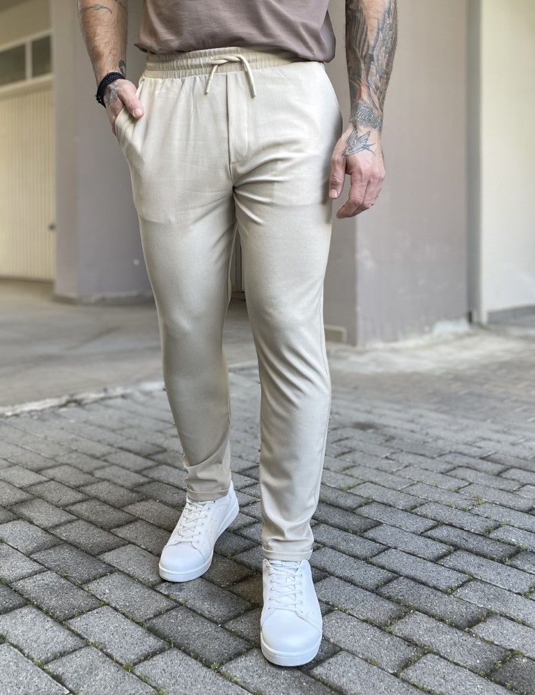 Fabricland Ανδρικό μπεζ υφασμάτινο παντελόνι loose fit FCL005